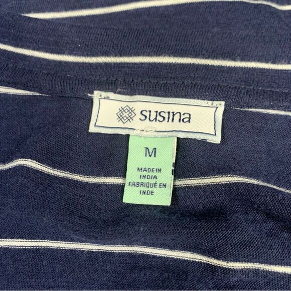 SUSINA Casual Blue with White Stripes Pullover T-Shirt Size M #740 - Picture 5 of 9
